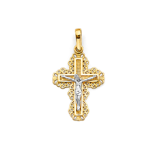 14K Two-Tone Gold Crucifix Cross Pendant