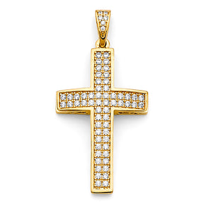14K Yellow Gold CZ Cross Pendant