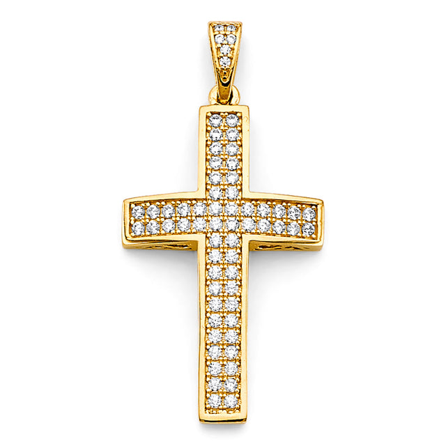 14K Yellow Gold CZ Cross Pendant