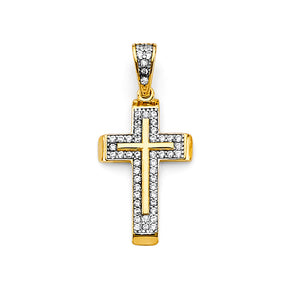 14K Two-Tone Gold CZ Cross Pendant