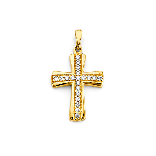 14K Yellow Gold CZ Cross Pendant