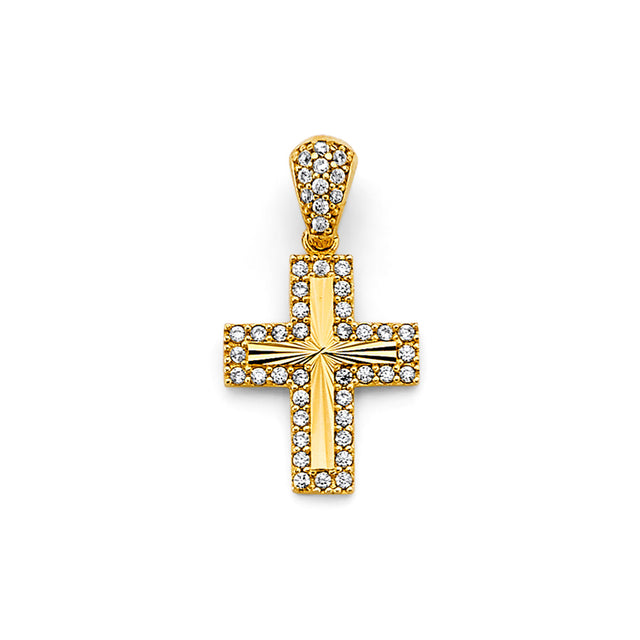 14K Yellow Gold CZ Cross Pendant