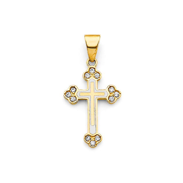 14K Yellow Gold CZ Cross Pendant