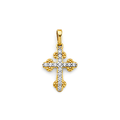 14K Two-Tone Gold CZ Cross Pendant