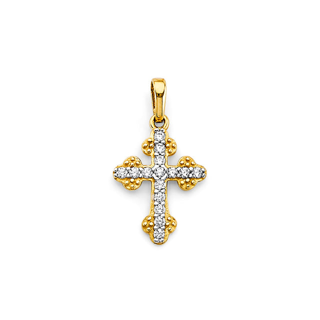 14K Two-Tone Gold CZ Cross Pendant