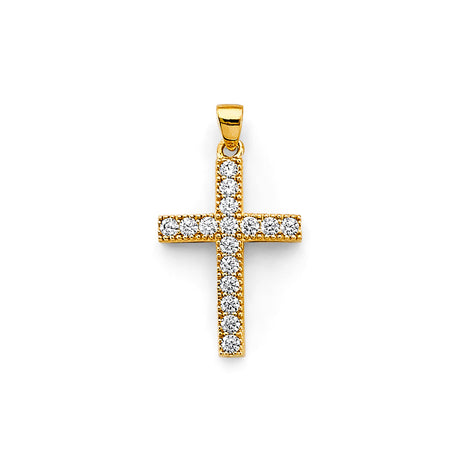14K Two-Tone Gold CZ Cross Pendant