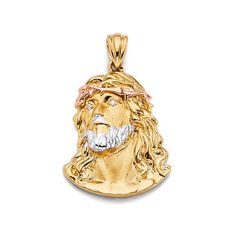 14K Tricolor Gold Jesus Christ Head Pendant