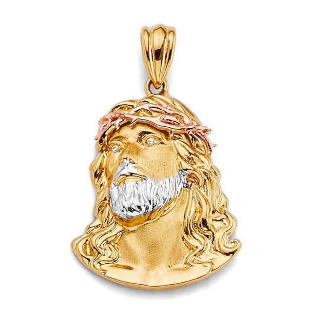 14K Tricolor Gold Jesus Christ Head Pendant