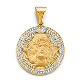 14K Yellow Gold Round Jesus Face Pendant