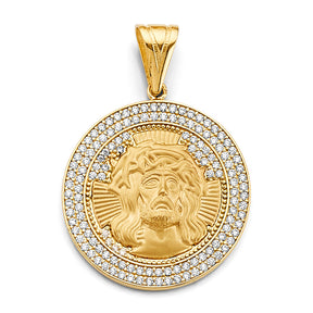 14K Yellow Gold Round Jesus Face Pendant