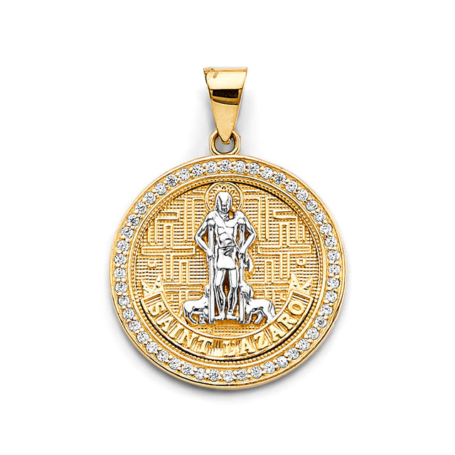 14K Two-Tone Gold Round San Lazaro Pendant