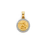 14K Two-Tone Gold Round Angel Pendant
