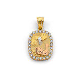 14K Tricolor Gold CZ Rectangular Baptism Pendant