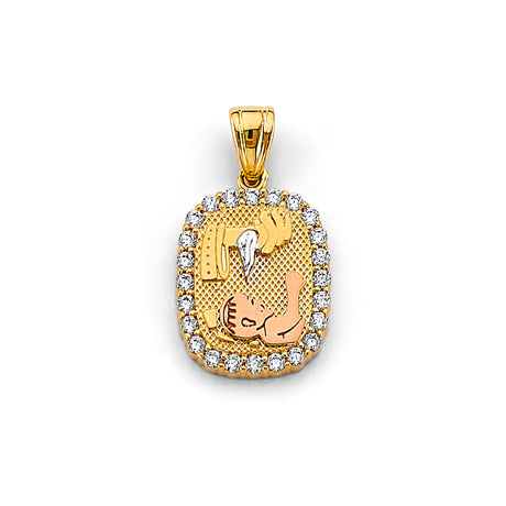 14K Tricolor Gold CZ Rectangular Baptism Pendant