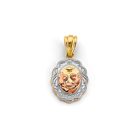14K Tricolor Gold Oval Baptism Pendant