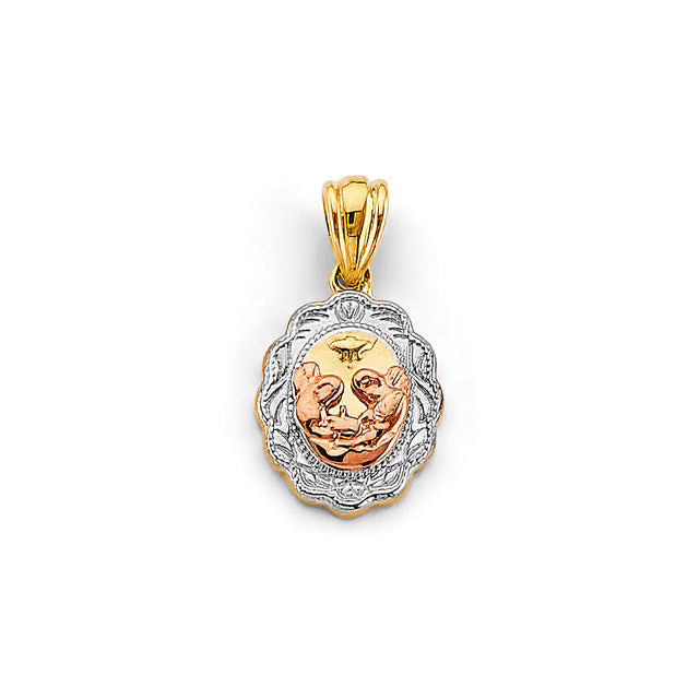 14K Tricolor Gold Oval Baptism Pendant