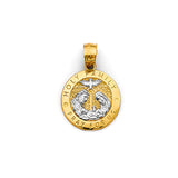 14K Two-Tone Gold Round Holy Family Pendant