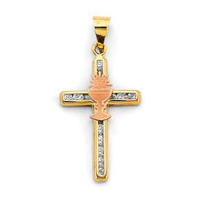14K Two-Tone Gold CZ First Communion Pendant