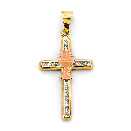 14K Two-Tone Gold CZ First Communion Pendant