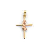 14K Two-Tone Gold Girl First Communion Cross Pendant