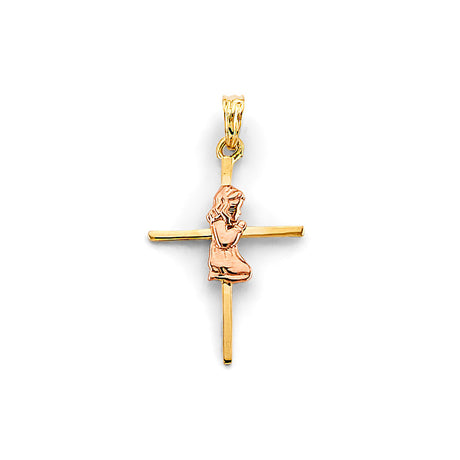 14K Two-Tone Gold Girl First Communion Cross Pendant
