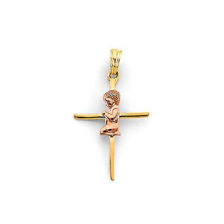 14K Two-Tone Gold Boy First Communion Cross Pendant