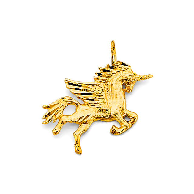 14K Yellow Gold Winged Unicorn Pendant