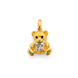 14K Two-Tone Gold Seated Teddy Bear Pendant