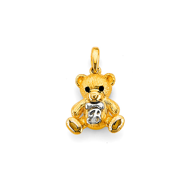 14K Two-Tone Gold Seated Teddy Bear Pendant