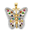 14K Two-Tone Gold Multicolor Butterfly Pendant on White Background