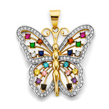 14K Two-Tone Gold Multicolor Butterfly Pendant on White Background
