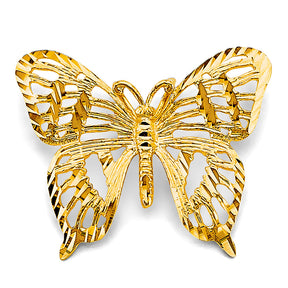 14K Yellow Gold Large Openwork Butterfly Pendant on White Background