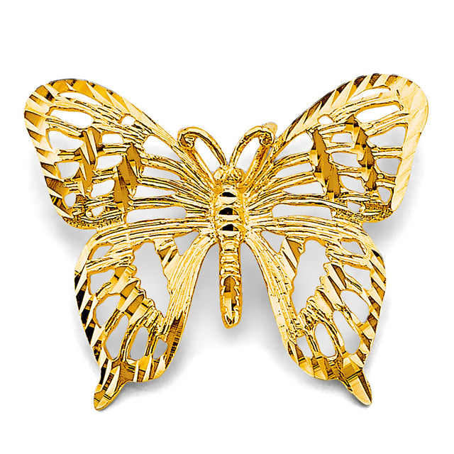 14K Yellow Gold Large Openwork Butterfly Pendant on White Background