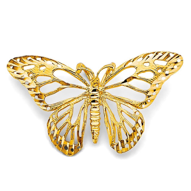 14K Yellow Gold Medium Openwork Butterfly Pendant on White Background