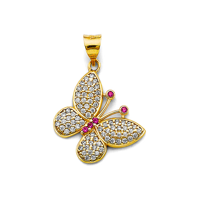 14K Two-Tone Gold Butterfly Pendant on White Background