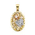 14K Tricolor Gold Oval Filigree Butterfly Pendant on White Background