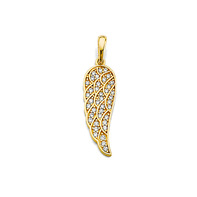 14K Two-Tone Gold Filigree Angel Wing Pendant on White Background