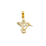 14K Yellow Gold Openwork Hummingbird Pendant on White Background