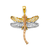 14K Tricolor Gold Dragonfly Pendant on White Background