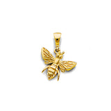 14K Yellow Gold Bee Pendant on White Background