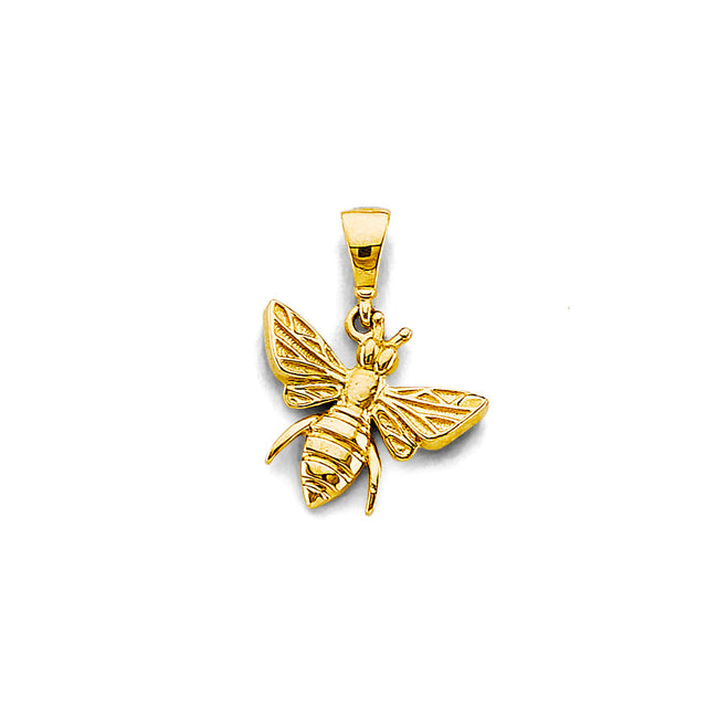 14K Yellow Gold Bee Pendant on White Background