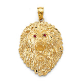14K Yellow Gold Large Lion Head Pendant on White Background