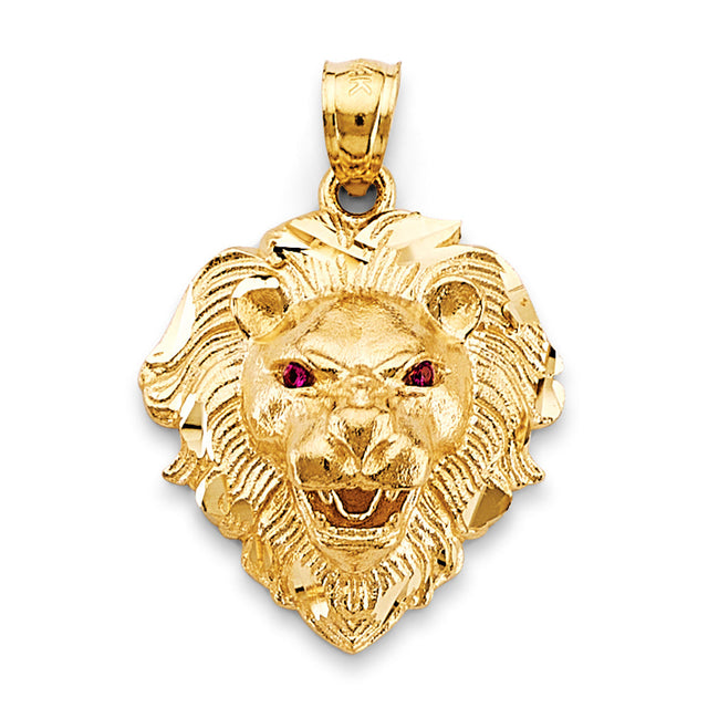 14K Yellow Gold Sculpted Lion Head Pendant on White Background