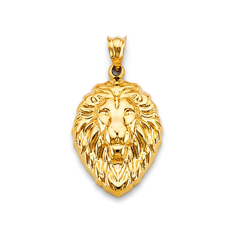 14K Yellow Gold Lion Head Shield Pendant on White Background