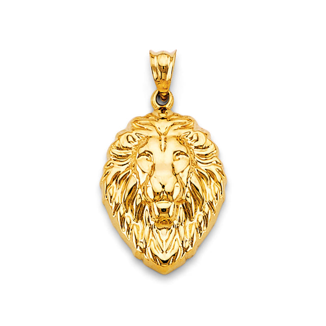 14K Yellow Gold Lion Head Shield Pendant on White Background