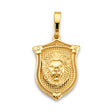 14K Yellow Gold Lion Head Shield Pendant on White Background