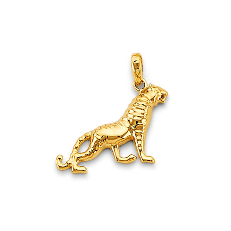 14K Yellow Gold Walking Panther Pendant on White Background