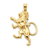 14K Yellow Gold Rearing Lion Pendant on White Background