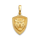14K Yellow Gold Bear Head Shield Pendant on White Background