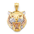 14K Tricolor Gold Large Tiger Head Pendant on White Background